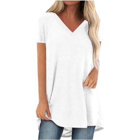 Tunic Tops for Women for Leggings, Summer Casual Short Sleeve T-Shirts Blouses and Tops Solid Color Basic Tee Shirts