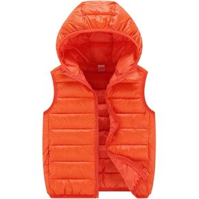 Kids Boys Girls Padded Vest Winter Waistcoat Puffy Hooded Zipper up Sleeveless Jacket Warm down Vest Outwear