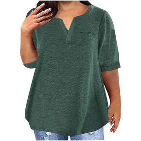 Plus Size Tops for Women V Neck Short Sleeve Shirt Summer Blouse Tunic Tops to Hide Belly Loose Fit Basic Tee Tshirt
