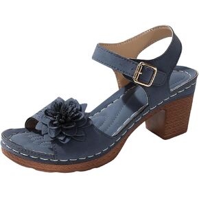 Chunky Heel Platforms for Women Arch Support Ankle Buckle Open Toe Flower Hollow Out Dress Party Wedding Sandals