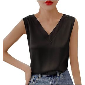 Womens Tank Tops V Neck Casual Silk Satin Cami Top Sleeveless Camisole Dressy Casual Blouses Summer Basic Tank Shirt