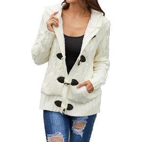 JEsilunmaMY Womens Baggy Fleece Buttons Hooded Sweaters Long Sleeve Fall Winter Warm Cardigans Cable Knit Outwear with Pocket