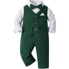 Baby Toddler Boy Formal Clothes Outfit Long Sleeve Lapel Gentleman Tuxedo Button Vest Wedding Birthday Party Suit
