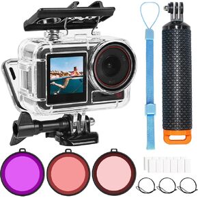 164FT/50M Underwater Waterproof Housing Case with 3Pack Filters for DJI OSMO Action 5 Pro Action 4 Action 3,Protective Dive Shell Monopod Floating Hand Grip Pole Stick Action Camera Accessory