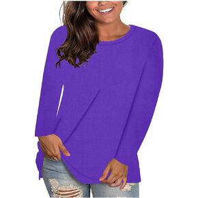 Women's Long Sleeve Shirts Crew Neck Casual Loose Fit Spring Tops Fashion Trendy Dressy Clothes Basic Tee Tunic