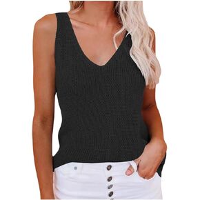 Women's Scoop Neck Tank Tops Sleeveless Sweater Vest Summer Causal Loose Fit Hollow Out Crochet Knitted Cami Top