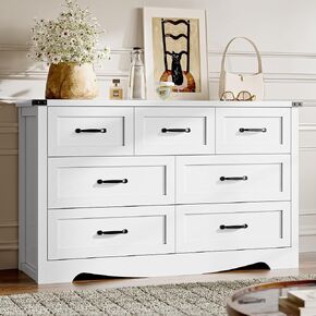 7-Drawer Dresser لغرفة النوم ، وصدر خشبي حديث من الأدراج مع مقابض معدنية ، وتصميم مضاد للانقادة ، ومنظم تخزين قوي ومستقر لغرفة المعيشة ، والمدخل ، والمكتب المنزلي