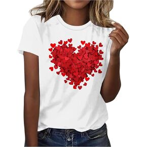 Cute T-Shirts for Women Valentine's Day Love Heart Graphic Shirts Valentines Gift Tshirt Short Sleeve Couple Tops Tee