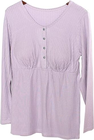 Womens Cotton Nursing Tops Long Sleeves Maternity Breastfeeding Shirts Outfit Pregnancy Clothes in Kuwait