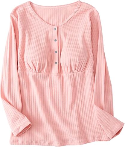 Womens Cotton Nursing Tops Long Sleeves Maternity Breastfeeding Shirts Outfit Pregnancy Clothes in Kuwait