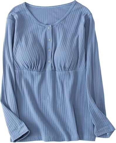 Womens Cotton Nursing Tops Long Sleeves Maternity Breastfeeding Shirts Outfit Pregnancy Clothes in Kuwait
