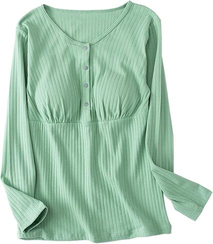 Womens Cotton Nursing Tops Long Sleeves Maternity Breastfeeding Shirts Outfit Pregnancy Clothes in Kuwait