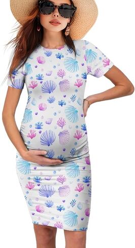 Women's Knit Maternity Dress Short Sleeve Pregnancy Clothes Pregnancy Dress S-XXL in Saudi Arabia