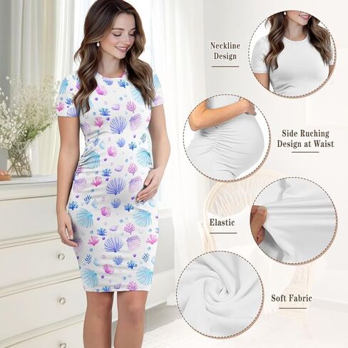 Women's Knit Maternity Dress Short Sleeve Pregnancy Clothes Pregnancy Dress S-XXL in Saudi Arabia