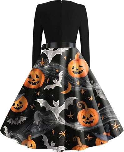 FlekmanArt Black Dresses for Women V Neck A-Line Dress Long Sleeve Halloween Fun Printed Tunic Dress Fall Dressy Dresses in Kuwait