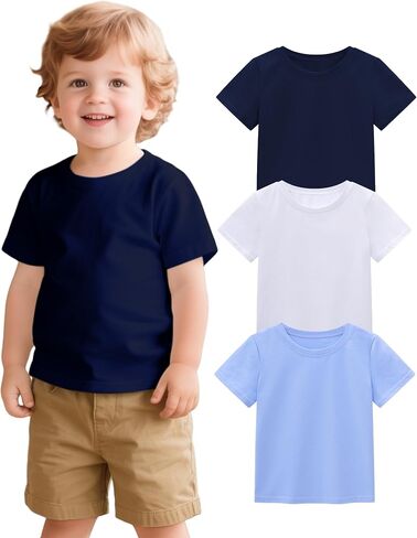 3 Pack Toddler Boys Shirts Soft Cotton Crewneck Short Sleeve Shirt Basic Tee Tops Size 18M-5T in Saudi Arabia