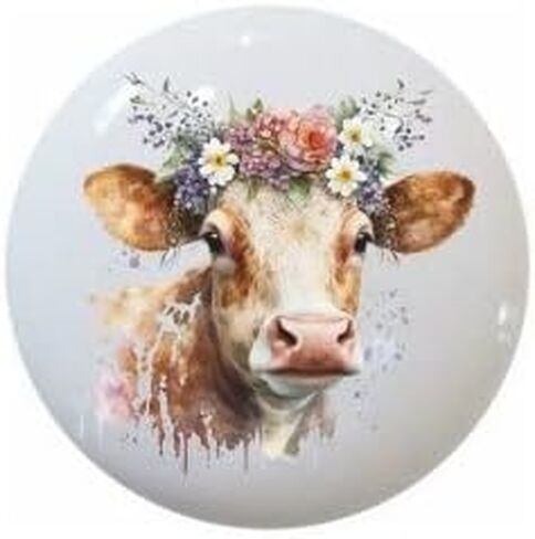 Cows and Flowers Nursery Art Cute Cow - DECORATIVE Ceramic Dresser Drawer PULLS Cabinet Cupboard KNOBS (#1) in Kuwait