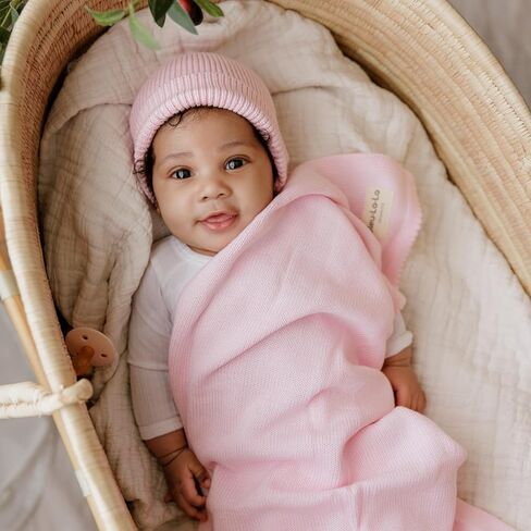 Luxe Collection 100% Organic Luxury Knit Baby Blanket + Hat Set (Blush Pink) in Saudi Arabia