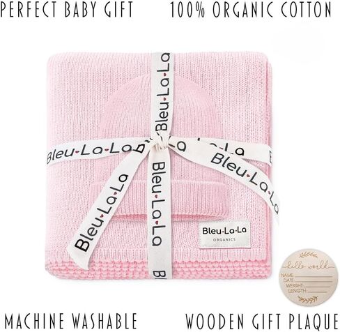 Luxe Collection 100% Organic Luxury Knit Baby Blanket + Hat Set (Blush Pink) in Saudi Arabia