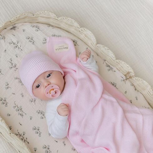 Luxe Collection 100% Organic Luxury Knit Baby Blanket + Hat Set (Blush Pink) in Saudi Arabia