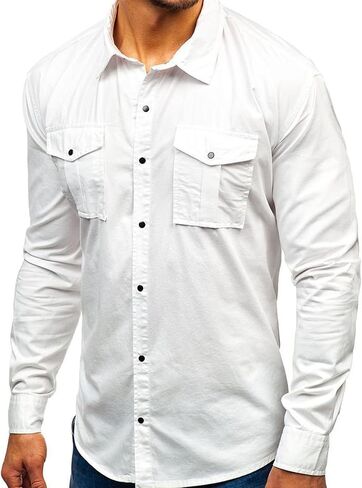 Men Long Sleeve Hiking Shirts Lightweight Tactical Button Down Cargo Shirt Solid Color Slim Fit Shirt with Pockets in Kuwait