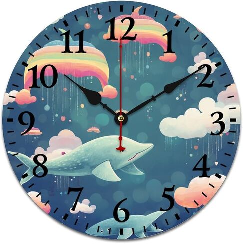 Clock Yellow Rain Sky with Rainbows and Clouds Round Home Decor Clock Battery Operated Silent Non-Ticking Baby Nursery Bedroom Decorations Wall Clocks 12 Inch Living Room Office in Kuwait