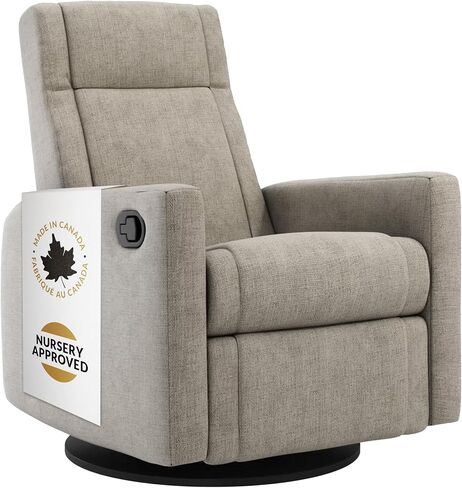 Jaymar Nelly Modern Nursery Glider Recliner Chair – Cozy Nursing Chair with 360° Swivel for New Parents, Gentle Motion, Compact Design, Lumbar Support – Made in Canada (Driftwood/Breather Fabric) in Saudi Arabia