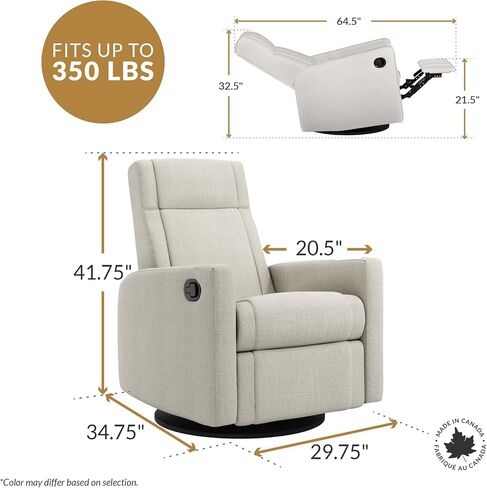 Jaymar Nelly Modern Nursery Glider Recliner Chair – Cozy Nursing Chair with 360° Swivel for New Parents, Gentle Motion, Compact Design, Lumbar Support – Made in Canada (Driftwood/Breather Fabric) in Saudi Arabia
