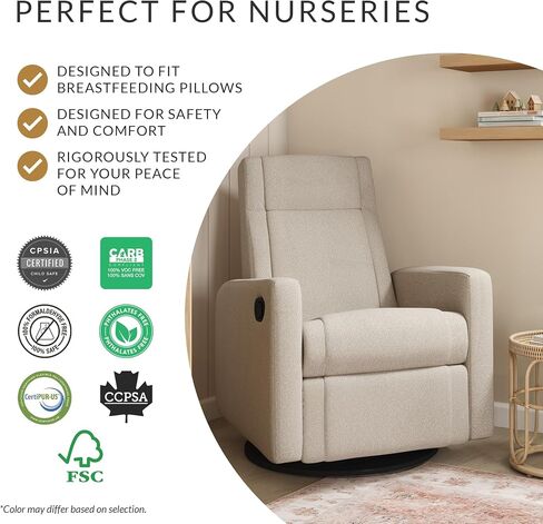 Jaymar Nelly Modern Nursery Glider Recliner Chair – Cozy Nursing Chair with 360° Swivel for New Parents, Gentle Motion, Compact Design, Lumbar Support – Made in Canada (Driftwood/Breather Fabric) in Saudi Arabia