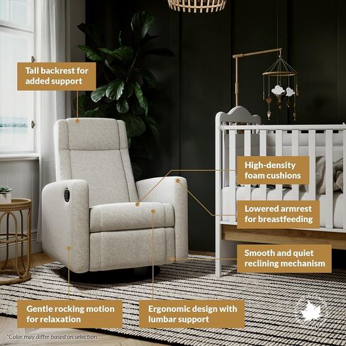 Jaymar Nelly Modern Nursery Glider Recliner Chair – Cozy Nursing Chair with 360° Swivel for New Parents, Gentle Motion, Compact Design, Lumbar Support – Made in Canada (Driftwood/Breather Fabric) in Saudi Arabia