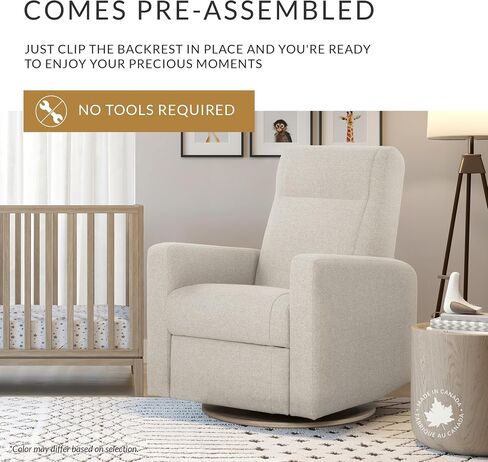 Jaymar Nelly Modern Nursery Glider Recliner Chair – Cozy Nursing Chair with 360° Swivel for New Parents, Gentle Motion, Compact Design, Lumbar Support – Made in Canada (Driftwood/Breather Fabric) in Saudi Arabia