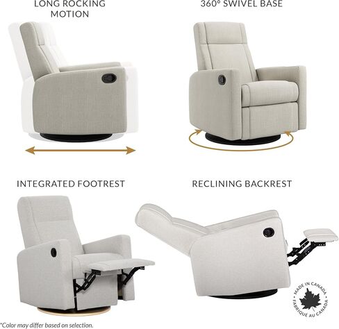 Jaymar Nelly Modern Nursery Glider Recliner Chair – Cozy Nursing Chair with 360° Swivel for New Parents, Gentle Motion, Compact Design, Lumbar Support – Made in Canada (Driftwood/Breather Fabric) in Saudi Arabia