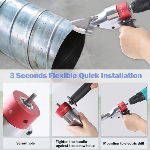 Professional Sheet Metal Cutter Drill Attachment, Heavy Duty Metal Shear Attachment with 360° Pivoting Handle, Power Tool Accessory for Curved & Straight Cutting on Steel, Aluminum & Iron- R in Saudi Arabia