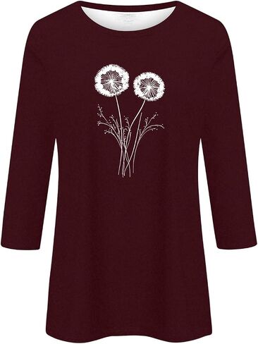 3/4 قمصان ردة للنساء الأزهار المطبوعة شاطئ العطلات قمم طاقم الرقبة 2025 TSHIRTS غير رسمية الصيف المحملات الأساسية in Kuwait