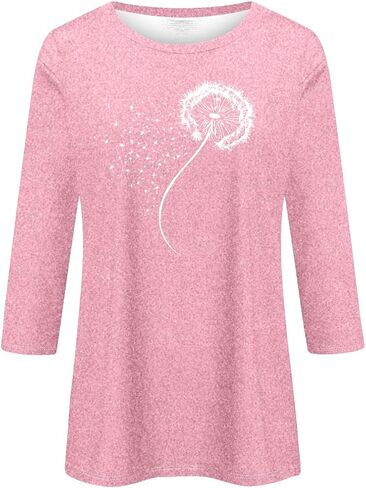 3/4 قمصان ردة للنساء الأزهار المطبوعة شاطئ العطلات قمم طاقم الرقبة 2025 TSHIRTS غير رسمية الصيف المحملات الأساسية in Kuwait