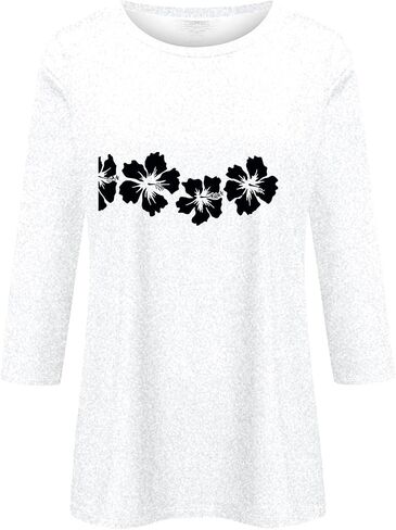3/4 قمصان ردة للنساء الأزهار المطبوعة شاطئ العطلات قمم طاقم الرقبة 2025 TSHIRTS غير رسمية الصيف المحملات الأساسية in Kuwait