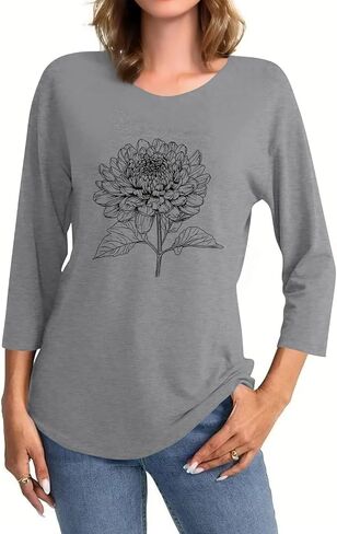 3/4 Sleeve T Shirts for Women Crew Neck Beach Vacation Tops Floral Printed Trendy Outfits Dressy 2025 Blouses in Saudi Arabia