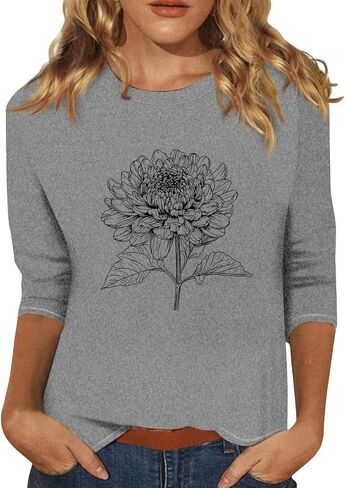3/4 Sleeve T Shirts for Women Crew Neck Beach Vacation Tops Floral Printed Trendy Outfits Dressy 2025 Blouses in Saudi Arabia