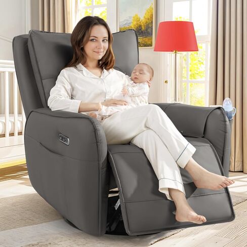 Power Recliner Rocking Chair Nursery Gliders, Electric Swivel Rocker Recliner Chair, Comfy Upholstered Living Room Reclining Chairs with Lumbar Support in Saudi Arabia