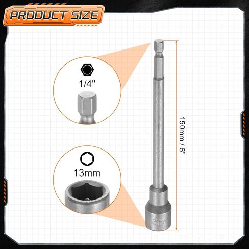 HARFINGTON 3pcs Nut Driver Drill Bit 13mm Metric Impact Socket 1/4" Hex Shank 6" (150mm) Extra Long Magnetic 6-Point Sockets Quick-Change CR-V Steel Bolt Setter for Power Drill Drivers in Saudi Arabia
