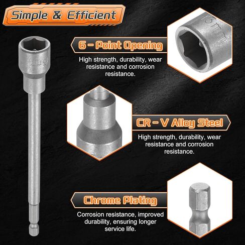 HARFINGTON 3pcs Nut Driver Drill Bit 13mm Metric Impact Socket 1/4" Hex Shank 6" (150mm) Extra Long Magnetic 6-Point Sockets Quick-Change CR-V Steel Bolt Setter for Power Drill Drivers in Saudi Arabia