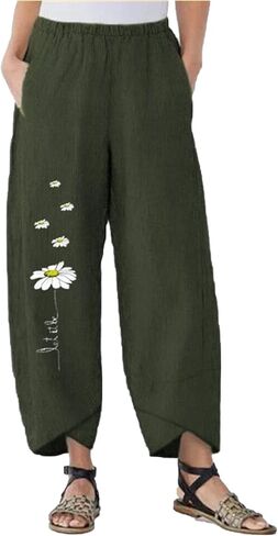 Maiyifu-GJ Citton Cotton Linen Slim Pants Summer Beach غير الرسمي Pant Pant مرنة الخصر خفيفة الوزن على عريض الساق in Kuwait