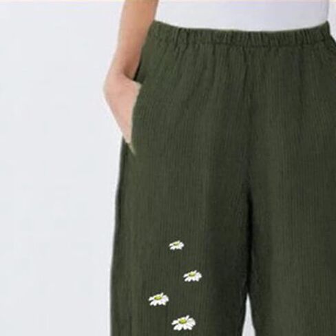 Maiyifu-GJ Citton Cotton Linen Slim Pants Summer Beach غير الرسمي Pant Pant مرنة الخصر خفيفة الوزن على عريض الساق in Kuwait