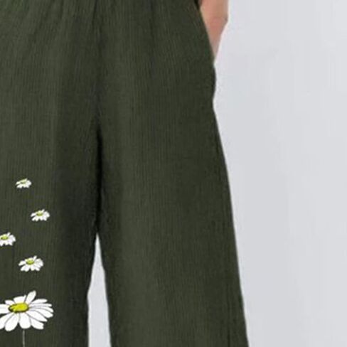 Maiyifu-GJ Citton Cotton Linen Slim Pants Summer Beach غير الرسمي Pant Pant مرنة الخصر خفيفة الوزن على عريض الساق in Kuwait