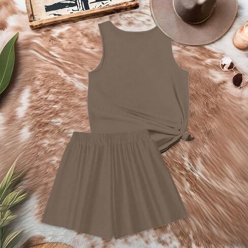Sweatsuits Women 2 Piece Outfit Summer Sleeveless Baggy Tank Tops Drawstring Waist Wide Leg Shorts Pockets Going Out in Saudi Arabia