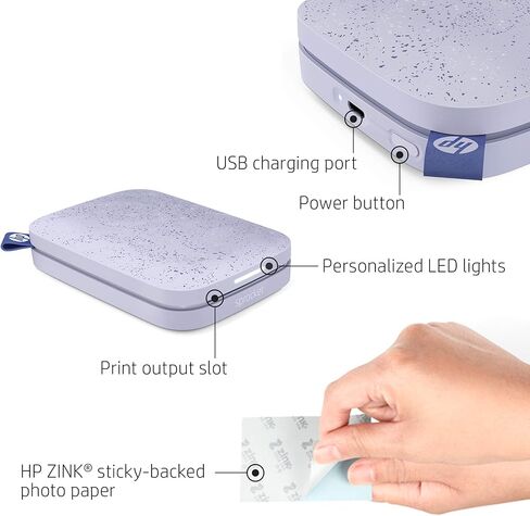 HP Sprocket 2x3 Instant Smartphone Photo Printer 75 Sheets Bundle - Bluetooth Portable Color Wireless Mobile Printer (Purple) Zink Sticky-Back Photos in Saudi Arabia