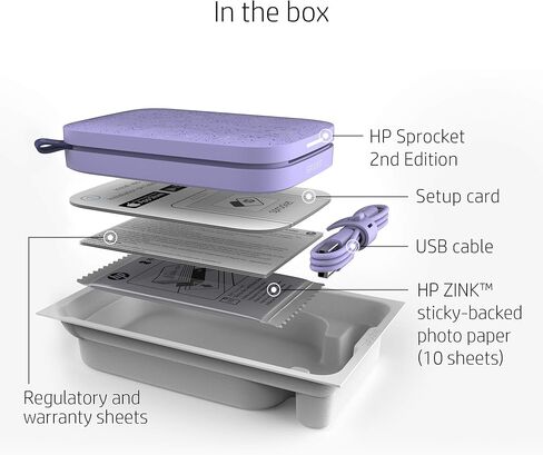 HP Sprocket 2x3 Instant Smartphone Photo Printer 75 Sheets Bundle - Bluetooth Portable Color Wireless Mobile Printer (Purple) Zink Sticky-Back Photos in Saudi Arabia