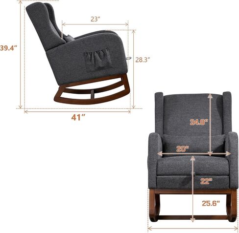 Modern Rocking Chair Nursery Glider, Comfy Rocker Nursery Chair with Foot Rest, Accent Reading Armchair with Pillow and Pocket, Upholstered Lounge Rocker with Solid Wood Base for Relaxing (Ivory) in Kuwait