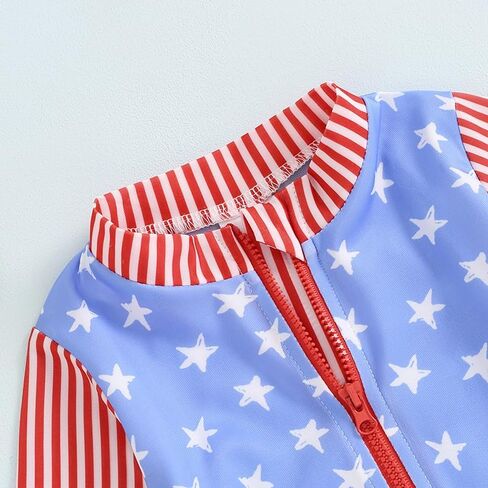 Toddler Baby Girl 4th of July Swimsuit Star Striped Rash Guard Bathing Suit Long Sleeve One Piece Swimwear in Saudi Arabia