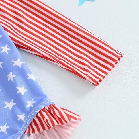 Toddler Baby Girl 4th of July Swimsuit Star Striped Rash Guard Bathing Suit Long Sleeve One Piece Swimwear in Saudi Arabia